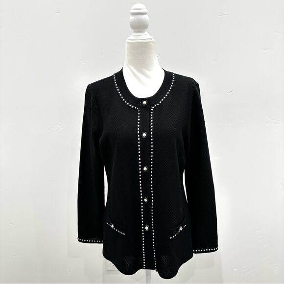 Exclusively Misook Black Pearl Button Cardigan. - Picture 1 of 8